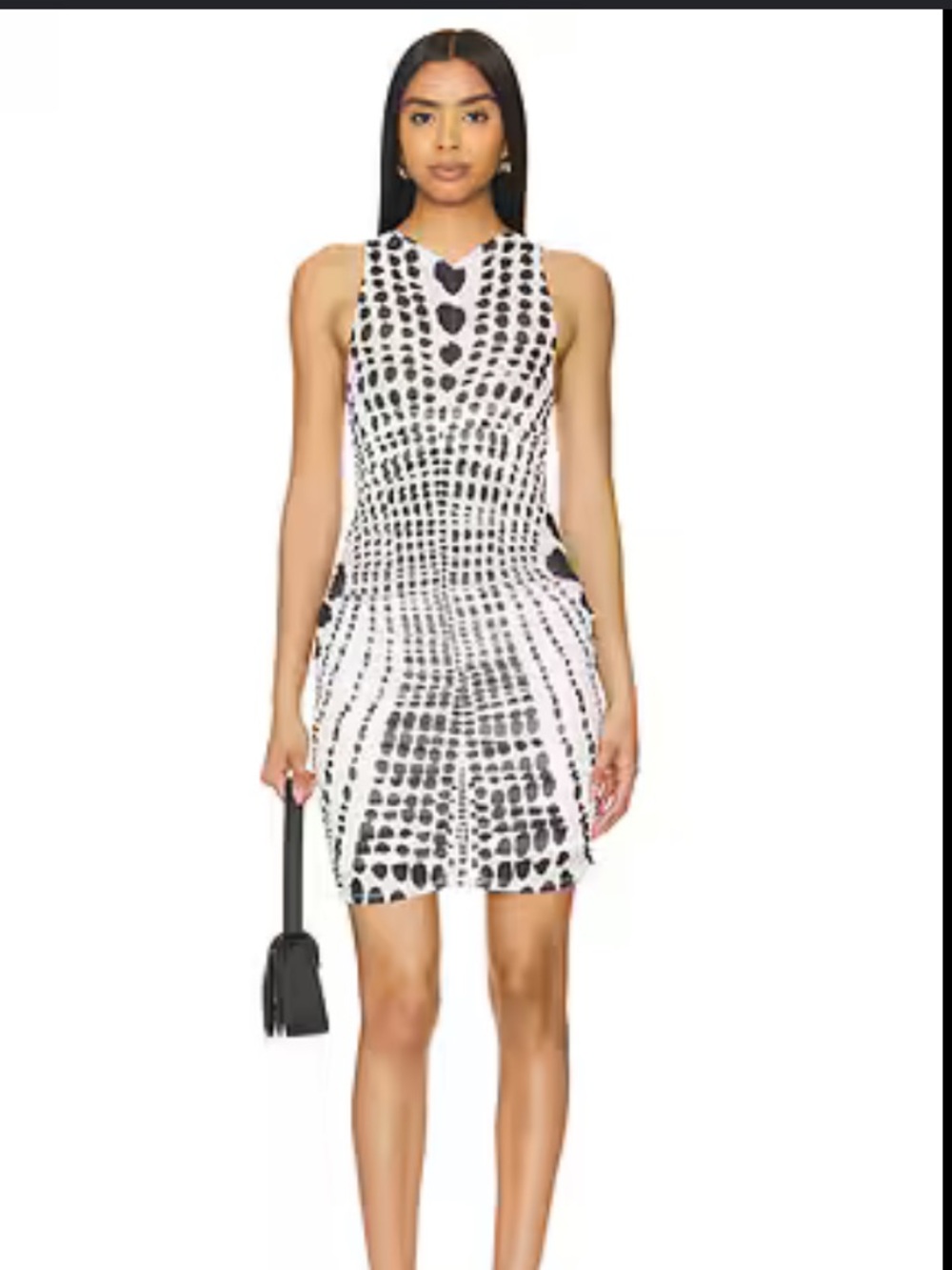 AFRM Mini Bodycon Dress in Black and White Illusion Dot